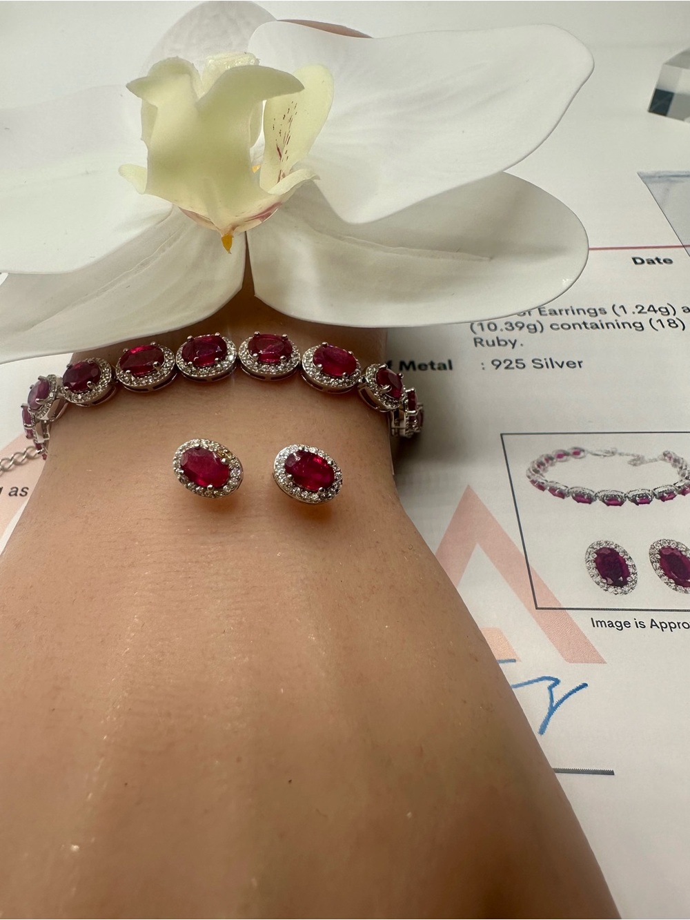 Certified natural ruby earrings and necklace in S925 settings